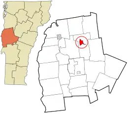 Location in Addison County and the state of Vermont.