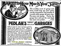 Advertisement in magazine for garage to store automobiles