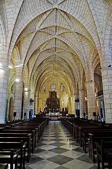 Six-part rib vaults of ceiling of the Cathedral of Santo Domingo (1504–1550), Dominican Republic