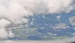 Harbor Isle, as seen towards the bottom right from an airplane. Island Park and the hamlet of Barnum Island are also visible.
