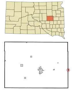 Location in Beadle County (and Kingsbury County) and the state of South Dakota
and the state of South Dakota