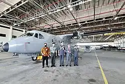 RBAirF / TUDB CN235-110M, registration TUDB 501, inside one of the hangars at Rimba, 2022.