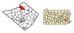 Location of Windsor Township in Berks County, Pennsylvania (left) and of Berks County in Pennsylvania (right)