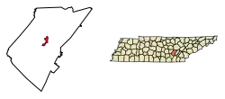 Location of Pikeville in Bledsoe County, Tennessee.
