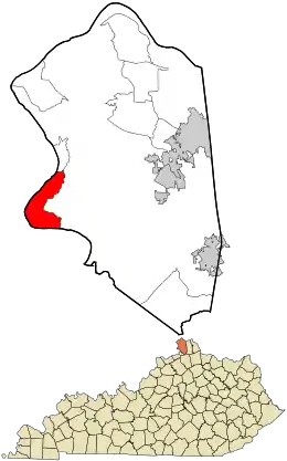 Location within Boone County and the state of Kentucky