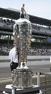 The trophy on display in the pits during qualifications