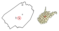 Location of Sutton in Braxton County, West Virginia.