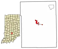 Location of Nashville in Brown County, Indiana.