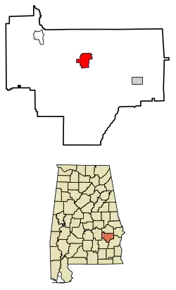 Location of Union Springs in Bullock County, Alabama.
