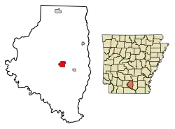 Location of Hampton in Calhoun County, Arkansas.