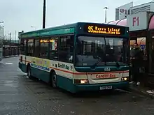 A Dennis Dart in green and cream livery used from 1999 until 2007