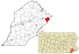 Location of Easttown Township in Chester County and of Chester County in Pennsylvania