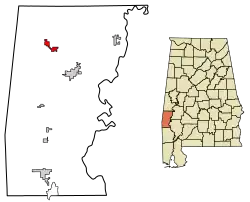 Location of Lisman in Choctaw County, Alabama.