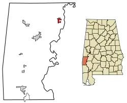 Location of Pennington in Choctaw County, Alabama.