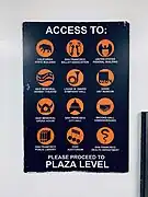 Civic Center Garage signage, pointing to Brooks Hall and other nearby facilities