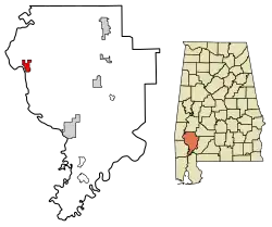 Location of Coffeeville in Clarke County, Alabama.