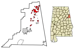 Location of Edwardsville in Cleburne County, Alabama.