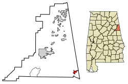 Location of Ranburne in Cleburne County, Alabama.