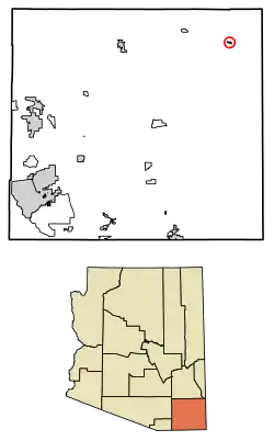 Location of San Simon in Cochise County, Arizona.