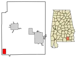 Location of Kinston in Coffee County, Alabama.