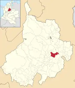 Location of the municipality and town of Curiti in the Santander Department of Colombia.