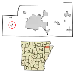 Location of Cash in Craighead County, Arkansas.