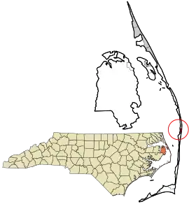 Location in Dare County and the state of North Carolina.