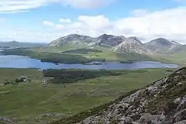 (l-to-r) Derryclare, Bencorr, and Benbaun, viewed from Letterbreckaun