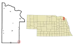 Location of Emerson within Dixon County and Nebraska