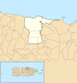 Location of Dorado barrio-pueblo within the municipality of Dorado shown in red