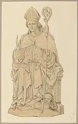 Drawing of a medieval wooden sculpture from Sääksmäki church
