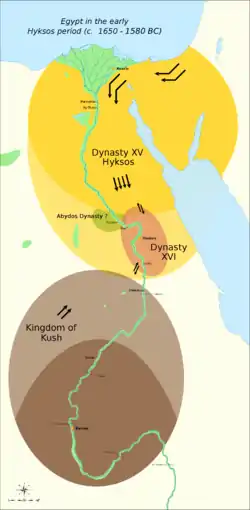 The political situation in the Second Intermediate Period of Egypt (c. 1650 – c. 1550 BC)