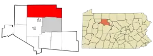 Location in Elk County and the state of Pennsylvania.