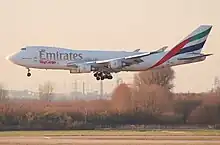 Emirates SkyCargo 747-400F with the landing gear extended