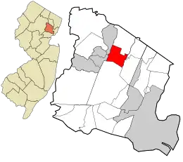 Location of Verona in Essex County highlighted in red (right). Inset map: Location of Essex County in New Jersey highlighted in orange (left).