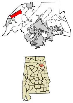 Location of Bristow Cove in Etowah County, Alabama.