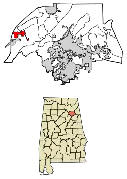 Location of Walnut Grove in Etowah County, Alabama.
