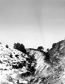 Fault scarp near Fairview Peak, Nev., resulting from the earthquake of December 16, 1954. (Photograph by Hugo Benioff.)