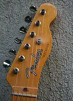 Telecaster headstock, with six inline tuning pegs (machine heads) down one side