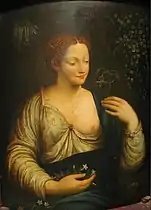 After Francesco Melzi, "Flora." Oil on panel, 30 1/4 x 22 1/2 in. Private collection (Bonhams Period Art & Design, San Francisco, 20 Jan 2013, lot 3001).