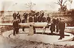 Armstrong 6 inches (150 mm) 100pdr Breech Loading Disappearing Gun in Firing Position, c1900