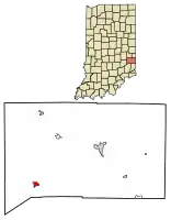 Location of Oldenburg in Franklin County, Indiana.
