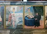 Detail of the north gallery: Baptism of Jesus; Martin Luther with a goose as a symbol for Jan Hus (Czech: husa meaning goose)