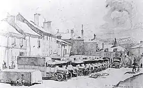 French auto trucks and ambulances parked in the Place Garriere