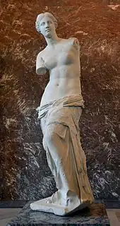 Venus de Milo; 130–100 BC; marble; height: 203 cm (80 in); Louvre
