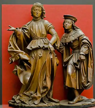 Group of two limewood sculptures carved in 1516 by Veit Stoss, now in the Germanisches Nationalmuseum in Nuremberg.