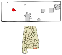Location of Samson in Geneva County, Alabama.