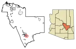 Location of East Globe in Gila County, Arizona.