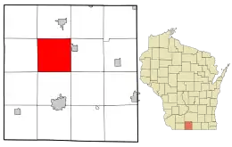Location in Green County and the state of Wisconsin.