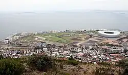An aerial view of Green Point from Signal Hill